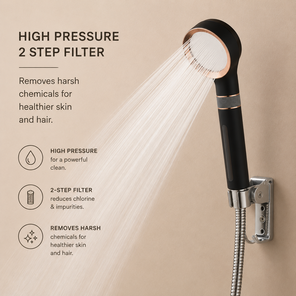Alvoura Filtered Shower Head – 2-Step Filtration | Black